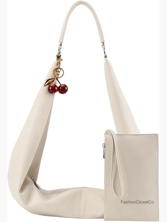 Handbags - Soft Vegan Leather Slouchy Hobo Bag with Small Purse Zipper Closure